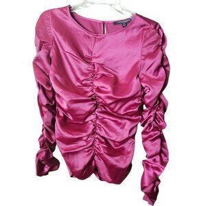 Marc New York Andrew Marc Top Blouse Size XS NWT Beaujolais Red Pink Ruched
